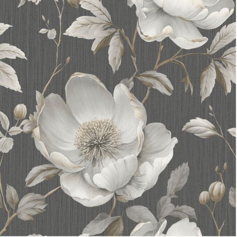 Muriva Alethia Floral Black Paste The Paper Washable Sophisticated Wallpaper
