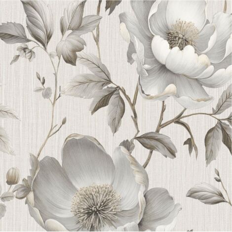 Muriva Alethia Floral Grey Paste The Paper Washable Sophisticated Wallpaper
