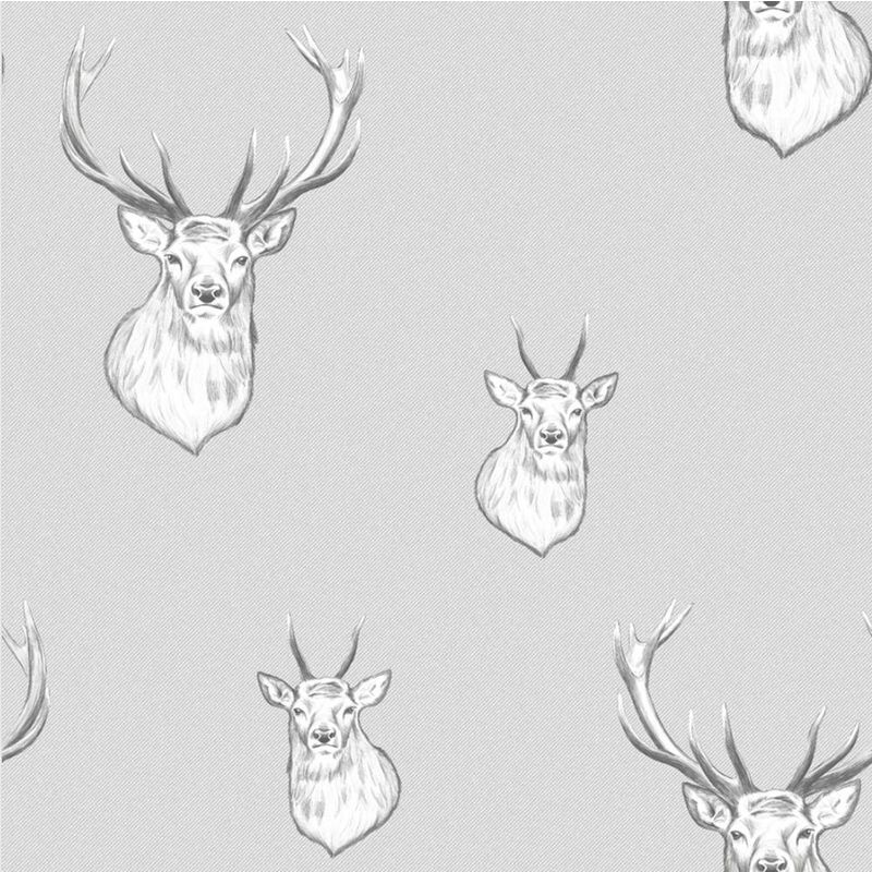 Catherine Lansfield - Stag Contemporary Wallpaper, Silver