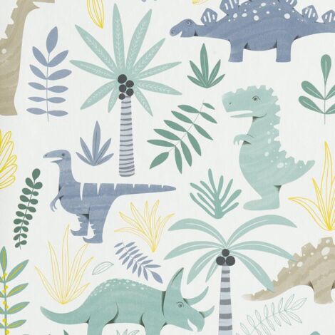 Muriva Dino Forest Kids Wallpaper Blue Duck Egg