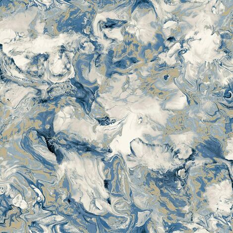 Muriva Elixir Marble Blue Wallpaper 166504 - Feature Metallic Marble Effect