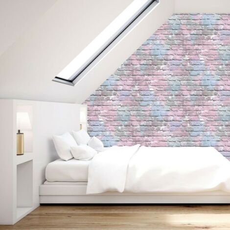 Muriva Faux Brick Wall Effect Pink Lilac Camouflage Childrens Wallpaper