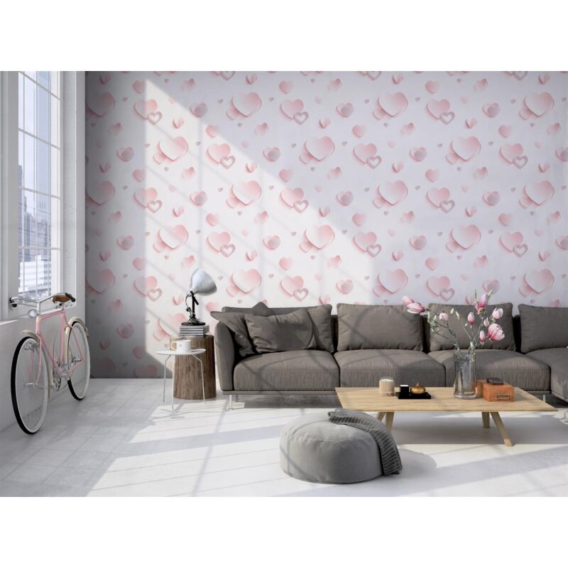 3D Hearts Wallpaper Glitter Metallic Pink Girls Room Luxury Muriva Children's