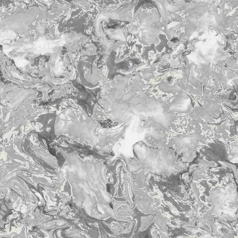 Heavyweight Elixir Liquid Marble Metallic Silver Shimmer Wallpaper 166501 - Silver, Grey - Muriva