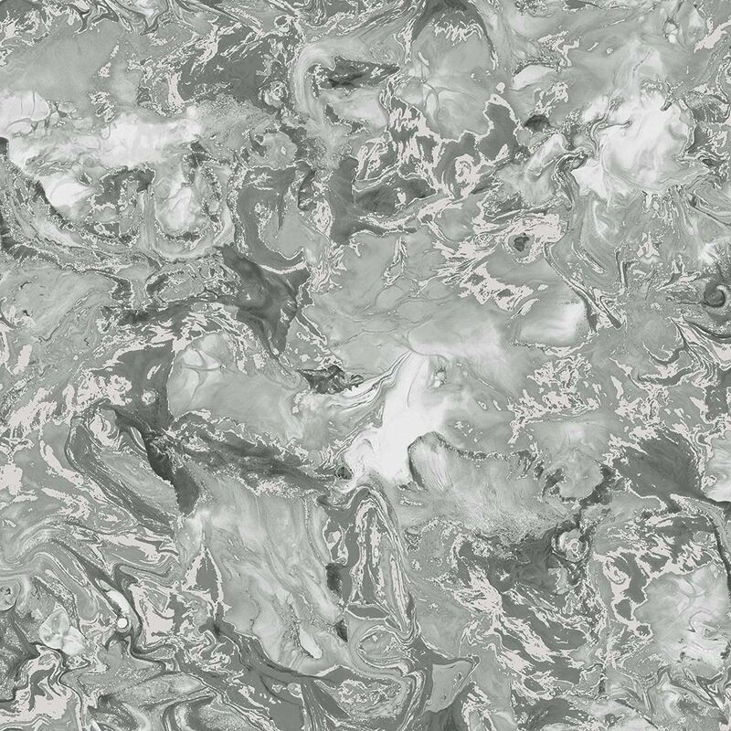 Heavyweight Elixir Liquid Marble Metallic Silver Shimmer Wallpaper 166501 - Silver, Grey - Muriva