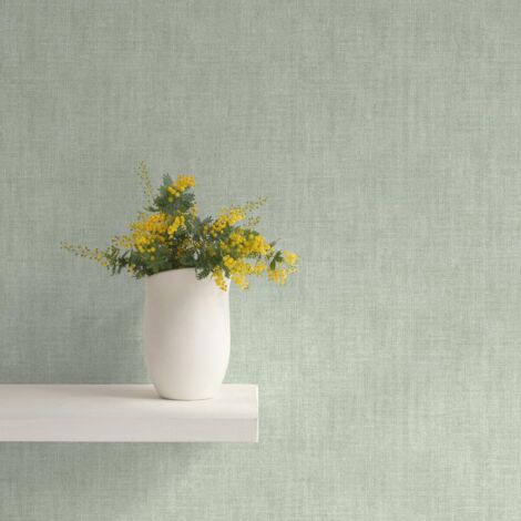 Muriva Linen Texture Green Wallpaper Modern Contemporary Trendy Feature Wall