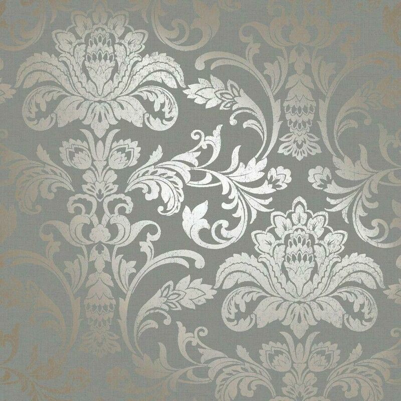 Holden Decor - Holden Glistening Damask Metallic Rose Gold Grey Statement Wallpaper 12712