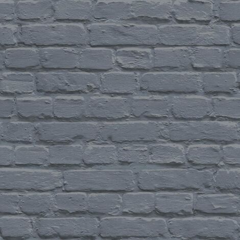 main image of "Muriva Painted Brick Pattern Wallpaper Faux Effect Metallic Motif Textured (Blue L22601)"