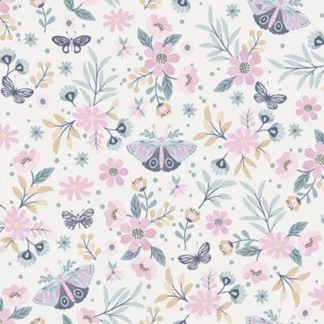 Pink Grey Blue Rose Gold Floral Butterfly Wallpaper Glitter Muriva  Summertime