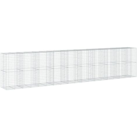Muro de contención de jaula de valla de gaviones con cubierta 950 x 100 x 200 cm hierro galvanizado Plata 020040218