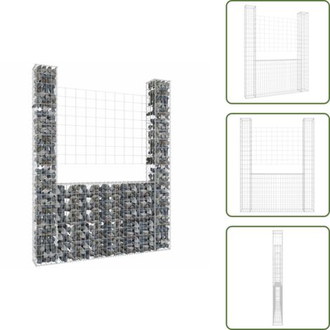 Muro de protección - vidaXL Cesta de gaviones forma de U 2 postes de hierro 140x20x200 cm - Muro de estabilidad