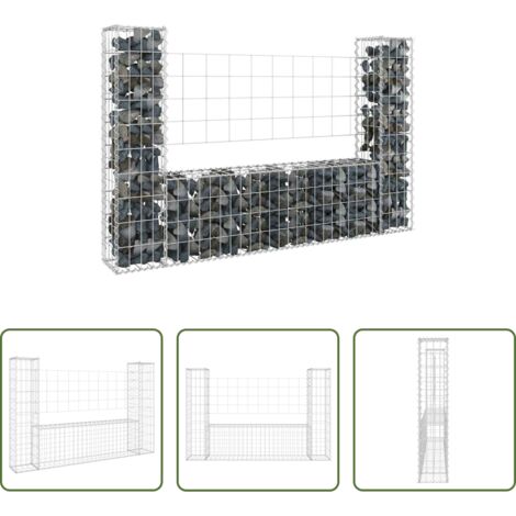 Muro di sostegno -  Cesto Gabbione a U con 2 Pali in Ferro 140x20x100 cm