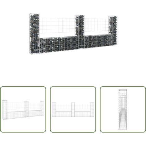 Muro di sostegno -  Cesto Gabbione a U con 3 Pali in Ferro 260x20x100 cm