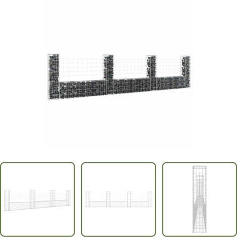 Muro di sostegno -  Cesto Gabbione a U con 4 Pali in Ferro 380x20x100 cm