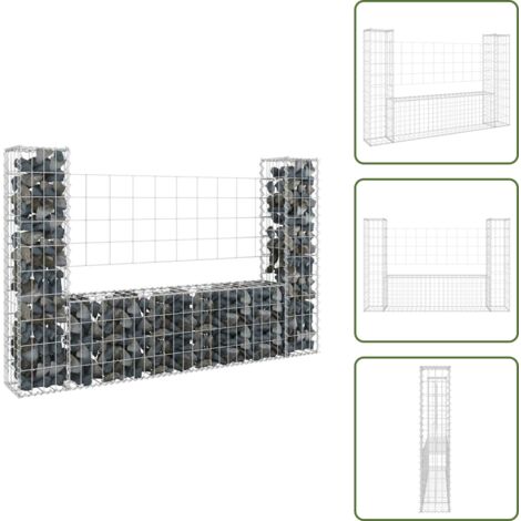 Muro in ferro - vidaXL Cesto Gabbione a U con 2 Pali in Ferro 140x20x100 cm - Giardino