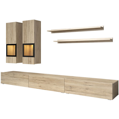 Muro TV 5 piezas con LED Sloan Madera