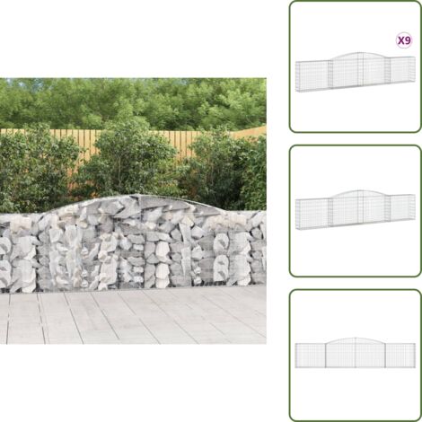 Muros decorativos - vidaXL Cestas de gaviones 9 uds forma de arco hierro 400x30x80/100 cm - Gaviones de hierro