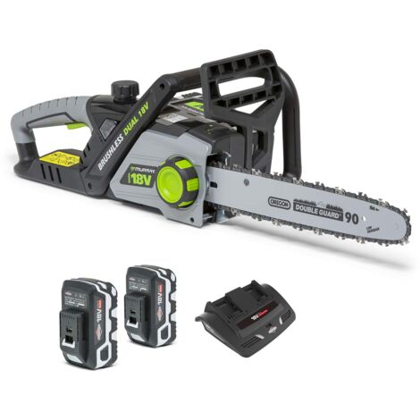 Murray 1697225 Kit Motosega Ioni di Litio IQ18DCSK Dual 18V (36V) Barra da 35cm, 2 x 5Ah Batterie e Caricabatteria Inclusi, Motore brushless, 18 V