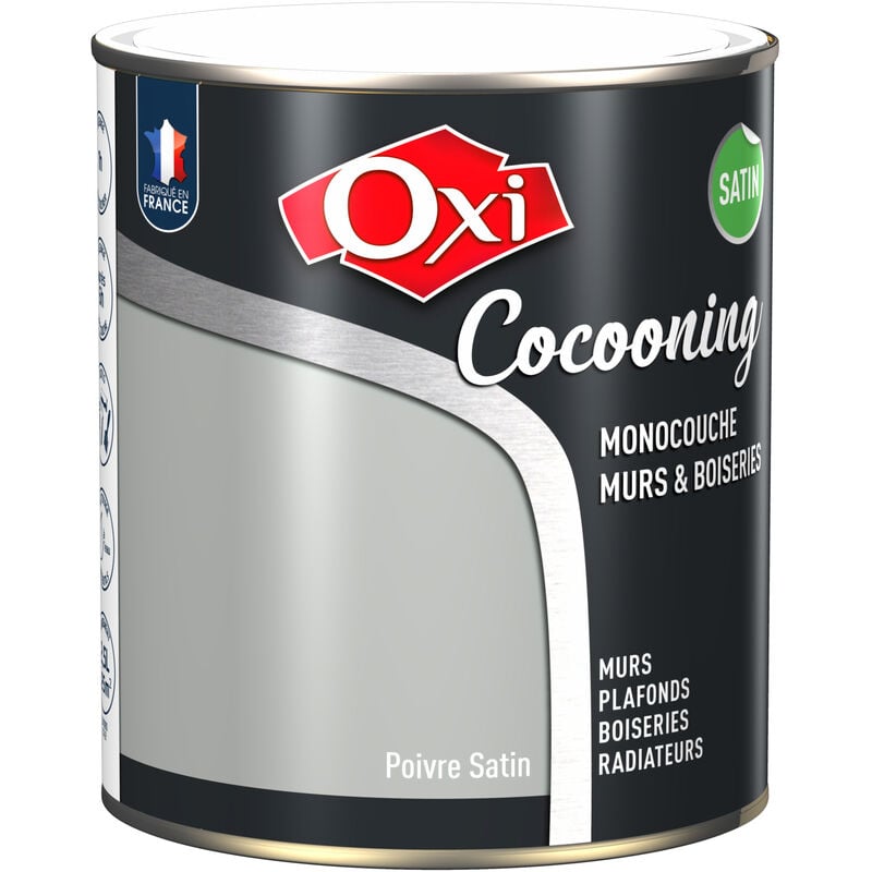 Peinture d'intérieur monocouche pour murs & boiseries oxi cocooning murs & boiseries satin Poivre 2.5 litres