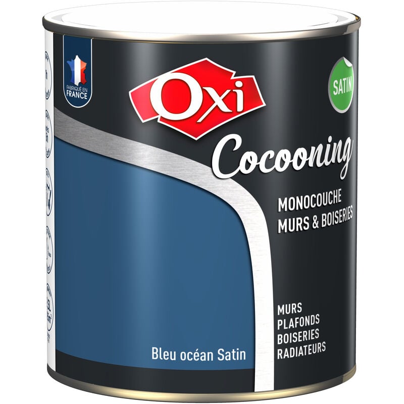 Peinture d'intérieur monocouche pour murs & boiseries oxi cocooning murs & boiseries satin Bleu océan (ox41) 2.5 litres