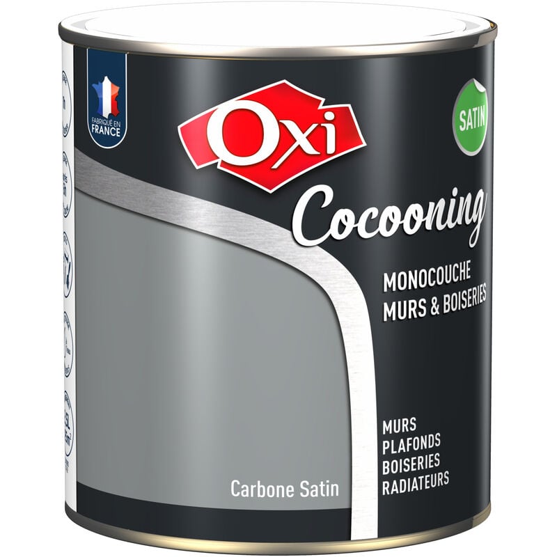 Peinture d'intérieur monocouche pour murs & boiseries OXI COCOONING MURS & BOISERIES SATIN Carbone (ox67) 2.5 litres
