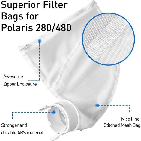 MUSCCCM Sacs pour Nettoyeur de Piscine en Nylon, Remplacement de Sac Zipper pour Polaris 280 & 480 Sac de Filtration Universel pour Sac de Nettoyage 280 Sacs de Rechange Polaris