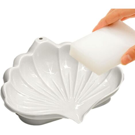 Muschelförmiger Glashalter – selbstreinigend  Universelles, elegantes und dekoratives Ablaufsystem, ideal für Dusche, Reisen, Bad und Küche – weiß