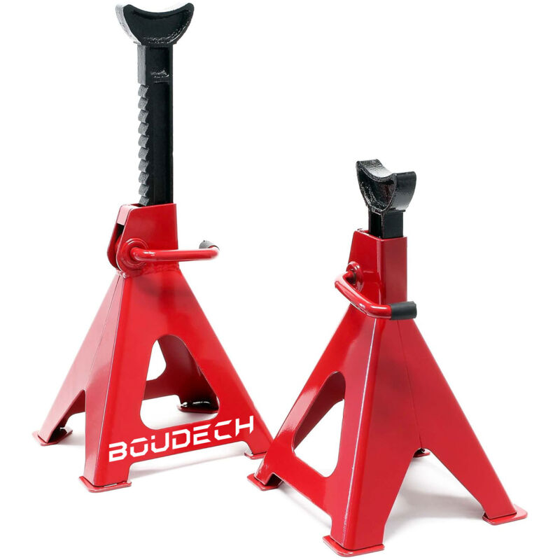 Muscleman - Lot de 2 supports de voiture d'une capacité de 3000 kg Réglable en hauteur 28-42 cm Support en acier rouge