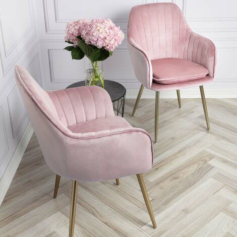 Muse accent chair – set of 2 - pink with gold legs - Pink/ Gold