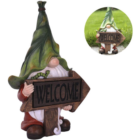 Muse Figurine de jardin en résine – Tomte Gnome de Noël avec longue barbe portant des cerceaux avec lumières LED Décoration extérieure festive pour terrasse, jardin, cadeau pour Noël