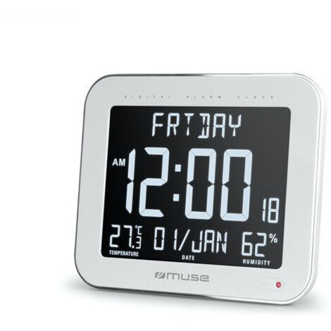 Muse M-090 Horloge murale blanche avec affichage LCD