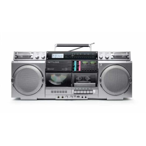 Muse M-380 GBS Boombox stereo portatile argento Bluetooth CD cassetta USB Micro SD 80 W