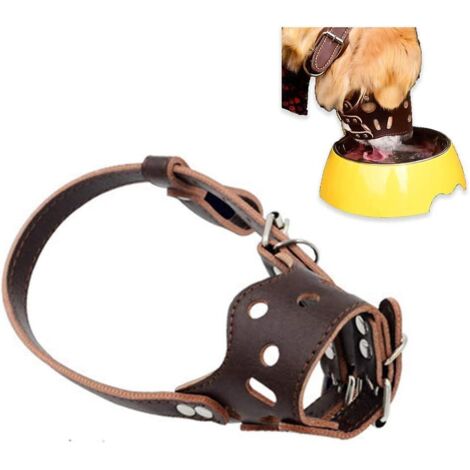 Muselière ajustable en cuir marron respirant pour chien, taille M, pour mordre et aboyer.