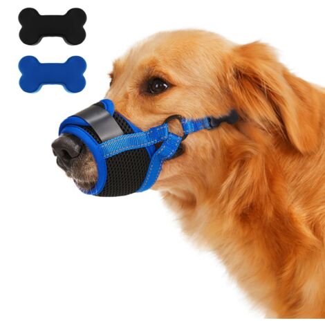 Muselière bleue pour chien, taille L, réglable pour éviter les morsures et l'ingestion accidentelle.
