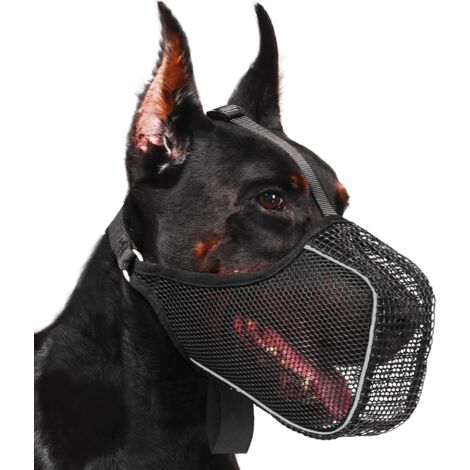 Muselière noire pour chien, taille L, monobloc. Anti-léchage, respirante et ajustable pour boire de l'eau.