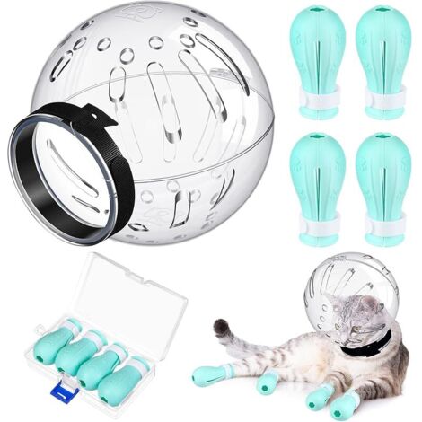 Muselière pour Chat avec Capuche Réglable et Couvre-Pattes, Anti-Morsure et Anti-Rayures en Silicone (Taille M)