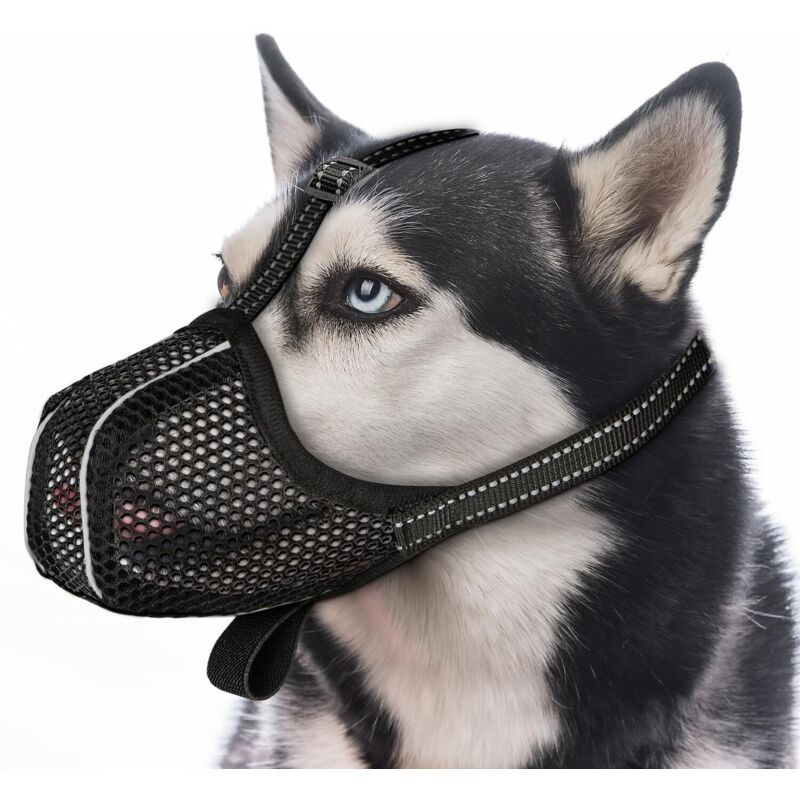 Muselière pour chien, empêche de manger, de mâcher, de mordre, respirante, réfléchissante, réglable, pour grands chiens, noire et L