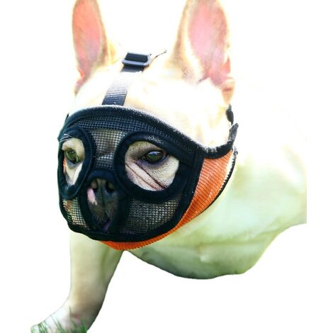 Muselière pour chien en maille Museau court pour chien Muselière pour chien Muselière en maille respirante réglable Muselière de bouledogue pour mordre, mâcher, aboyer, masque de chien, orange, L