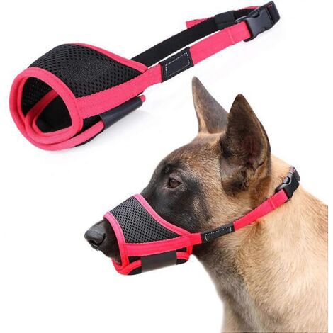 Muselière pour chien en nylon avec boucle et coussinet doux, rouge et noire.