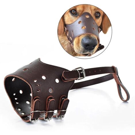 Muselière pour chien Muselière en cuir anti-morsure Muselière respirante pour chien Muselière pour chien pour éviter les aboiements (Marron, S)