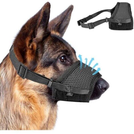 Muselière réglable anti-aboiement - 1 pièce - Noir - Avec anneau en filet autocollant - Pour grands, moyens et petits chiens