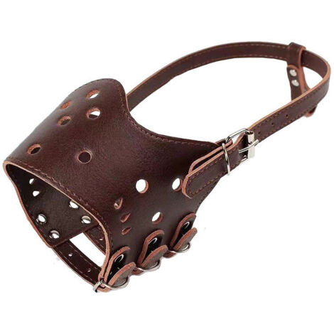 Museruola per cani, museruola in pelle anti-morso, museruola traspirante per cani, museruola per prevenire l'abbaio (marrone, S)