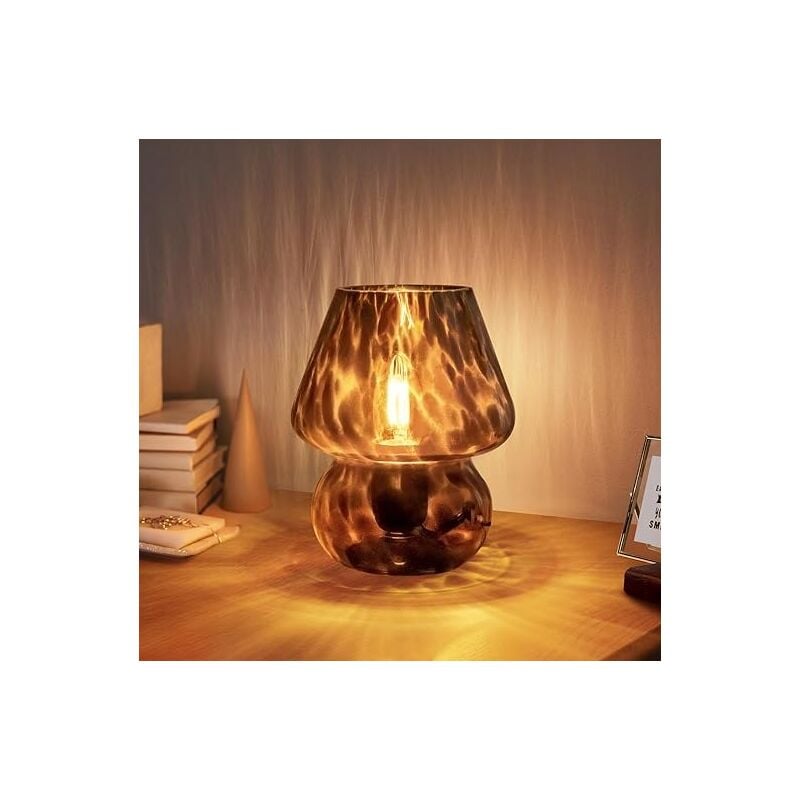 Crea - Mushroom Lamp - Desk Lamp with Striped Glass, Bedlight for Bedroom, Living Room, Coffee Shop, Office, Including Light Bulbs, Girl's Gift,