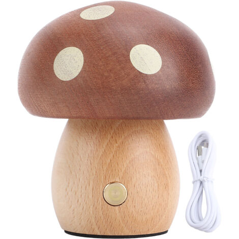 Mushroom LED Table Lamp Wooden Warm Light Stepless Dimming Rechargeable Bedside Nightstand Lamp for Bedroom Home Decoration