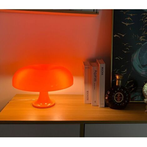 Mushroom Table Lamp, Polycarbonate Table Lamp, 4 Free LED Light Sources, Orange