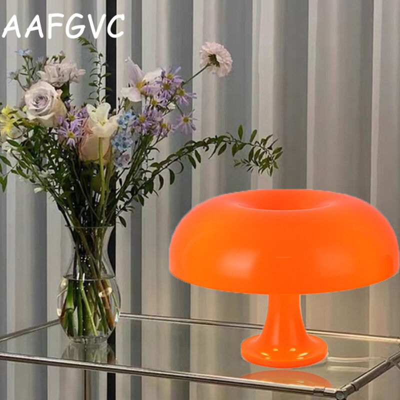 Mushroom Table Lamp Polycarbonate Table Lamp,4 Free led Light Sources,Orange