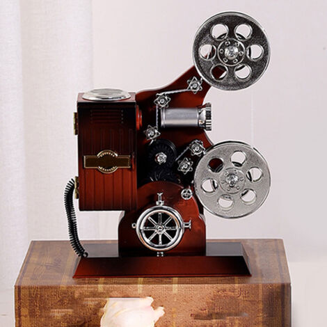 Música: Caja de música de película vintage de ABS, proyector de cine antiguo decorativo para sala de estar u oficina [material ABS] [16,5 x 20 x 6 cm] [modelo vintage]