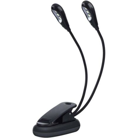 Musik-Schreibtischlampe, 6 LEDs, Doppelkopf, verstellbar, USB-Kabelclip, zum Lesen/für Bücher/am Tisch/am Nachttisch