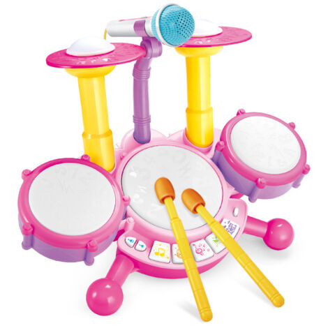 Musikalische Trommel für Kleinkinder von ein bis drei Jahren mit Mikrofon und Lichtern, ein frühes Lernspielzeug für Jungen und Mädchen, ein Geschenk für sechs bis achtzehn Monate alte Kinder.