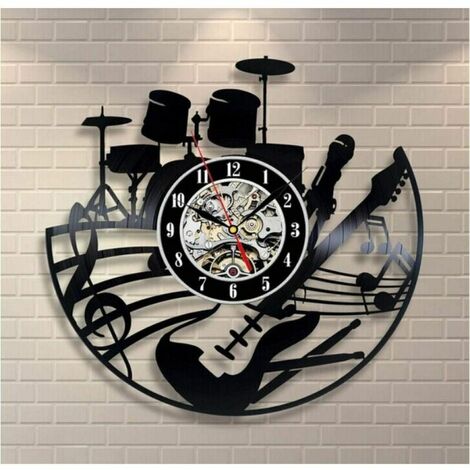Musique Guitare Disque Vinyle Horloge Murale Design Moderne Creative Wall Art Salon Chambre Décoration Horloge avec LED 12 pouces